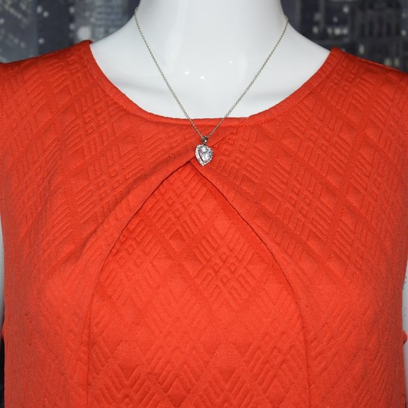 New York & Company Orange Embossed Fabric Fit and Flare Sleeveless Dress - Picture 5 of 9